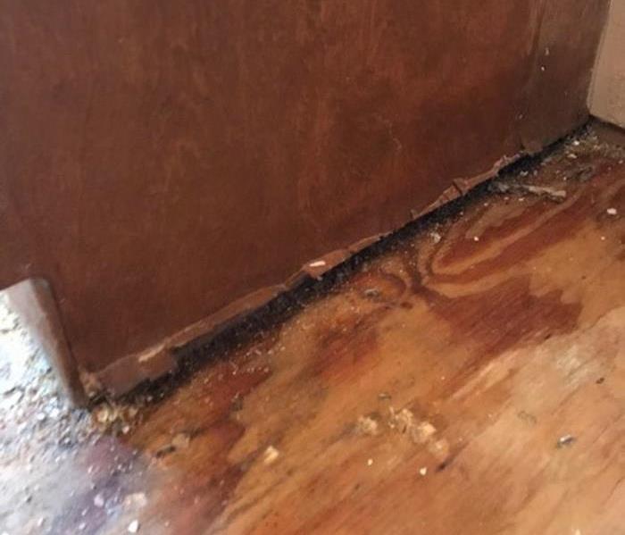 Removed flooring to show damaged floors